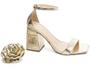 Imagem de Sandália Feminina Salto Alto Bloco Grosso Bico Quadrado Flor 9cm Ouro Ligth Torricella