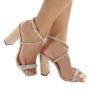 Imagem de Sandália Salto Grosso 9Cm Zurik Amendoa com Strass ER631