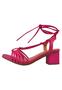 Imagem de Sandália Salto Grosso Rosa Chic Calçados Feminino Salto Alto Bloco Amarração Bico Quadrado Pink