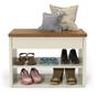 Imagem de Sapateira Caixa Multiuso Sapatos Quarto Banco Sentar Calçadeira para Hall de Entrada Retrô Decoração Hall 1 Gaveta  Offwhite/Freijó