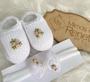 Imagem de Sapatinho com Tiara Rococó Flores Juntas  Rosê Recém Nascido Confortável Moda Infantil Menina Feminino