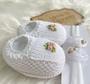 Imagem de Sapatinho com Tiara Rococó Flores Juntas  Rosê Recém Nascido Confortável Moda Infantil Menina Feminino
