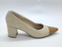 Imagem de Sapato feminino scarpin bico fino salto bloco cor bege e marrom em couro marca Usaflex 702413