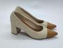 Imagem de Sapato feminino scarpin bico fino salto bloco cor bege e marrom em couro marca Usaflex 702413