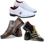 Imagem de Sapato masculino social pizzolev kit 3 pares branco marrom e dourado