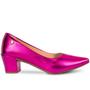 Imagem de Sapato Scarpin Feminino Metalizado Brilho Bico Fino Salto Alto Bloco Quadrado 2.16