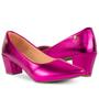 Imagem de Sapato Scarpin Feminino Metalizado Brilho Bico Fino Salto Alto Bloco Quadrado 2.16