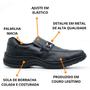 Imagem de Sapato Social Masculino Couro Metal Bico Quadrado Elástico Slip-On Calçar Trabalho Preto e Marrom