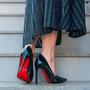 Imagem de Sapato sola vermelha scarpin preto bico fino verniz brilhoso salto alto 12 cm tamanho 33 