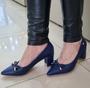 Imagem de Scarpin Feminino Salto Bloco Azul Salto Leve