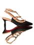 Imagem de Scarpin Preto Slingback com detalhes Spike  Dourado salto 5cm