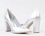 Scarpin Salto Bloco 10cm Couro Prata CBK - CHIBINSKI Imagem de Scarpin Salto Bloco 10cm Couro Prata CBK