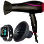 Imagem de Secador De Cabelo Britania Profissional 2100w Ions Tourmaline Ar Quente Frio Bs22 Bivolt Com Difusor De Cachos Smartwatch Relógio