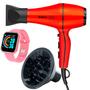 Imagem de Secador De Cabelo Taiff 2000w Ions Profissional Ar Quente Frio Vermelho Com Difusor De Cachos Smartwatch