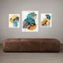 Imagem de Set 3 Quadros Folhas Azul Com Dourado - com vidro