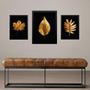 Imagem de Set 3 Quadros Folhas - Preto Com Dourado - Com Vidro