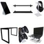 Imagem de Setup Kit Gamer Vexus Com Mesa 1,20 Prateleiras Suporte P/ Notebook Controle Fone Celular Branco