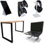 Imagem de Setup Kit Gamer Vexus Com Mesa Dallas 1,20 Suporte P/ Notebook Controle Fone Celular - Branco