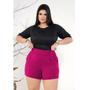 Imagem de Short Alfaiataria Feminino em Linho Plus Size Cintura Alta