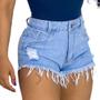 Imagem de Short Bermuda Jeans Feminino Cintura Alta Destroyed Hot Pants