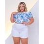 Imagem de Short Feminino Alfaiataria Plus Size Cintura Alta Com Bolso