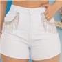 Imagem de Short Feminino Jeans Branco Barra Fio Com Strass e Pedraria