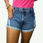 Imagem de Short Feminino Jeans Destroyed Arranhado Barra Dobrada Moda