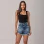 Imagem de Short Feminino Jeans Hot Pants Cintura Alta Desfiado Moderno