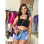 Imagem de Short Jeans Barra Fio Feminino Curto Acompanha Cinto Rasgos