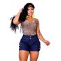 Imagem de Short Jeans Cintura Alta Feminino com botões lateral