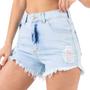 Imagem de Short Jeans Destroyed Feminino Cintura Alta Azul Claro Lady Rock