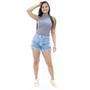 Imagem de Short Jeans Feminino Cintura Alta Barra Desfiada Novidade