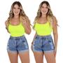 Imagem de Short Jeans Feminino Cintura Alto Destroyed Barra Dobrada