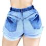 Imagem de Short Jeans Feminino Claro Barra Dobrada Desfiada Justo Com Lycra Destroyed Empina Bumbum