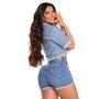 Imagem de Short jeans Feminino Com Elastano Cintura Alta Barra Dobrada