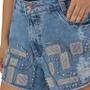 Imagem de Short Jeans Feminino com Strass e Bordado Manual Prata