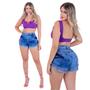 Imagem de Short Jeans Feminino Curto Barra Dobrada com 4 Botões