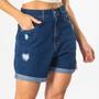 Imagem de Short Jeans Feminino Desfiado Barra Dobrada Cintura Alta