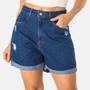 Imagem de Short Jeans Feminino Desfiado Barra Dobrada Cintura Alta