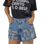 Imagem de Short Jeans Feminino Plus Size com Strass e Bordado Manual Prata