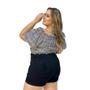 Imagem de Short Jeans Feminino Plus Size Preto Barra Dobrada Modelo Curve