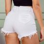 Imagem de Short Jeans Hot Pants Feminino Bermuda Cintura Alta Destroyed Desfiado Cós Alto 34 a 46