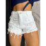 Imagem de Short Jeans Hot Pants Feminino Bermuda Cintura Alta Destroyed Desfiado Cós Alto 34 a 46