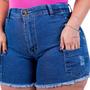 Imagem de Short  Jeans Plus Size Feminino Bolsos Lateral Na Barra