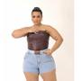 Imagem de Short Jeans PlusSize Feminino Curto Com Cinto Barra Desfiada