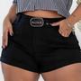 Imagem de Short Jeans Preto Plus Size Feminino Barra Feita Com Cinto