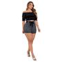 Imagem de Short Listrado Feminino Preto e Blusinha Ombro a Ombro