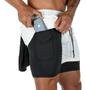 Short Masculino de Academia Fitnes 2x1 Bolso Oculto Celular Bermuda Compressão Corrida BRANCO - OMG Imagem de Short Masculino de Academia Fitnes 2x1 Bolso Oculto Celular Bermuda Compressão Corrida BRANCO