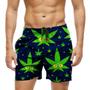 Imagem de Short Praia Shorts Banho Bermuda Verão Planta Folha Cartoon Happy Green 1112