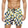 Imagem de Short Praia Shorts Banho Bermuda Verão Xadrez Azul Flowers Yellow 810